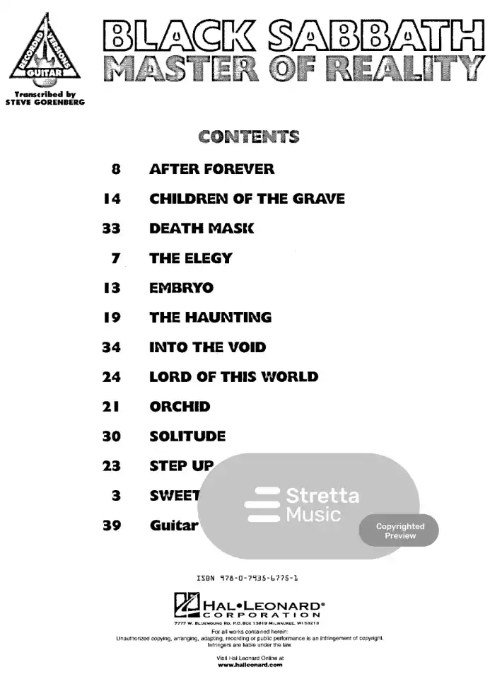 Black Sabbath - Master of Reality (Guitar Recorded Versions)